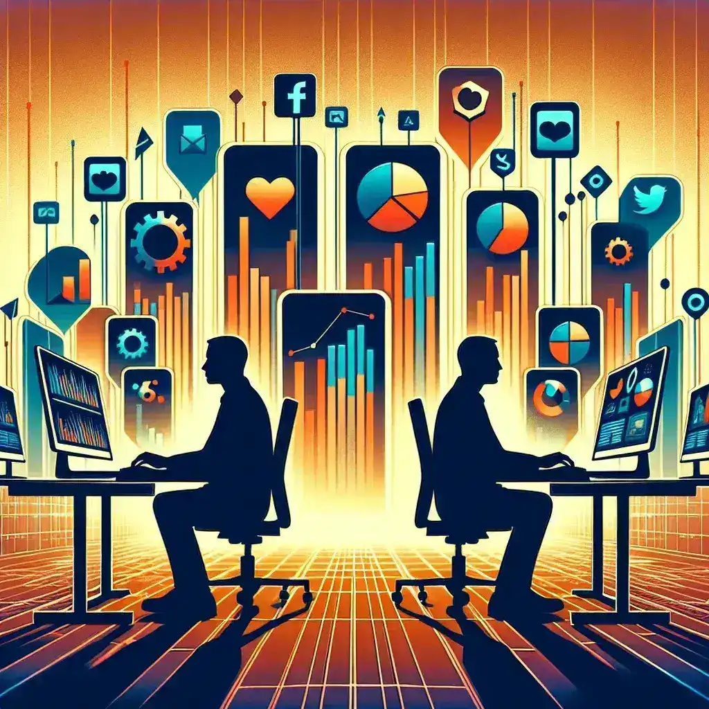 "Gráfico de análisis competitivo en redes sociales mostrando métricas clave de desempeño, como interacciones y seguidores, en el artículo 'Cómo Analizar a tu Competencia en Redes Sociales'."