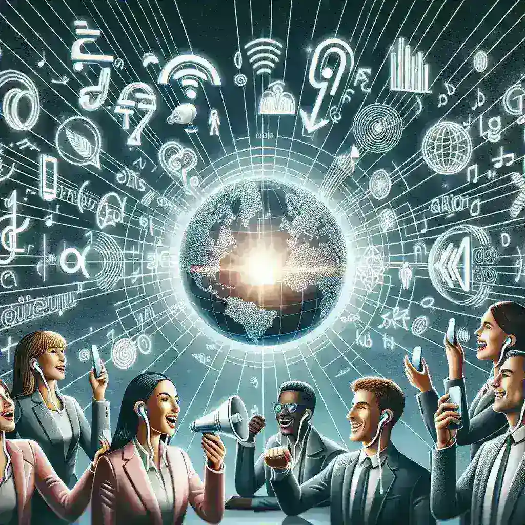 "Imagen de una persona utilizando audífonos inteligentes para traducción simultánea durante una conferencia, simbolizando la eliminación de barreras idiomáticas."